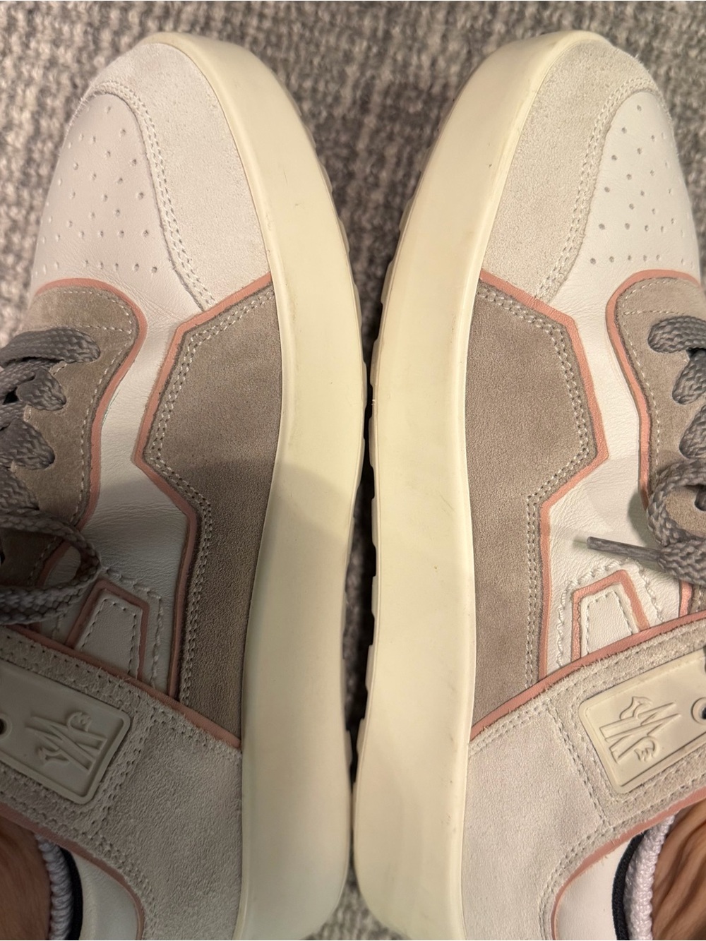 Moncler Women's Grey & Pale Pink Suede Low-Top Sneaker - Picture 6 of 7